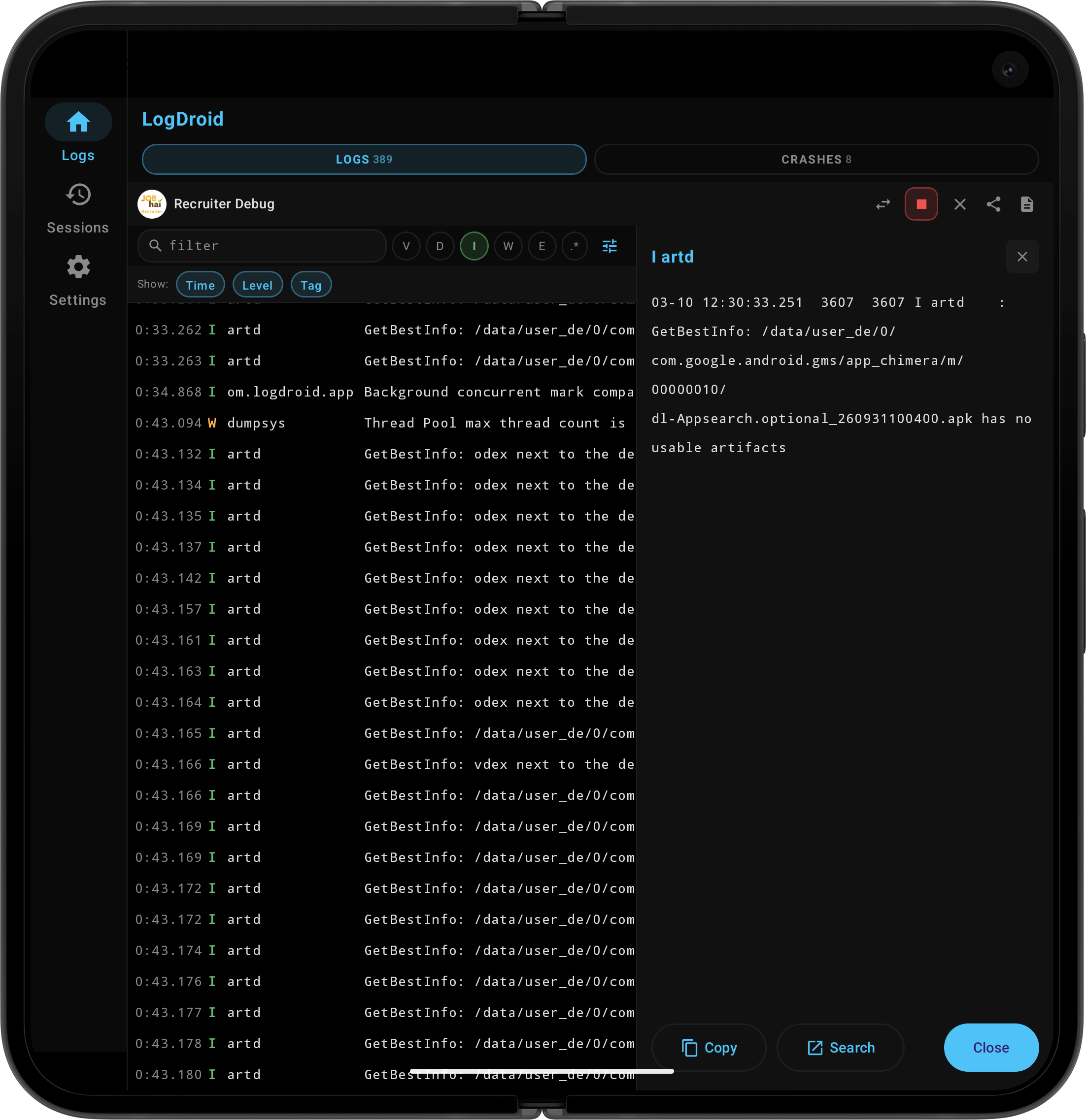 LogDroid — real-time log streaming on Android